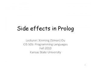 Side effects in Prolog Lecturer Xinming Simon Ou