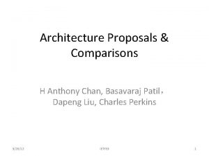 Architecture Proposals Comparisons H Anthony Chan Basavaraj Patil