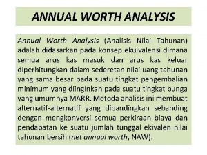 ANNUAL WORTH ANALYSIS Annual Worth Analysis Analisis Nilai