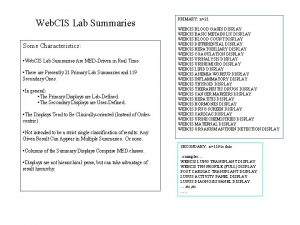 Web CIS Lab Summaries Some Characteristics Web CIS