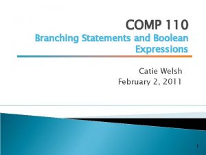 COMP 110 Branching Statements and Boolean Expressions Catie