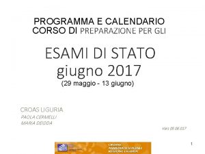 PROGRAMMA E CALENDARIO CORSO DI PREPARAZIONE PER GLI