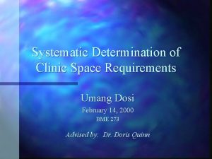 Systematic Determination of Clinic Space Requirements Umang Dosi