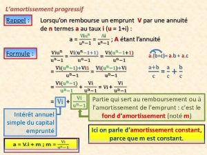 Lamortissement progressif Rappel Formule Intrt annuel simple du