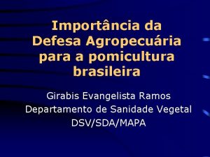 Importncia da Defesa Agropecuria para a pomicultura brasileira