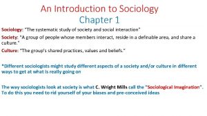 An Introduction to Sociology Chapter 1 Sociology The
