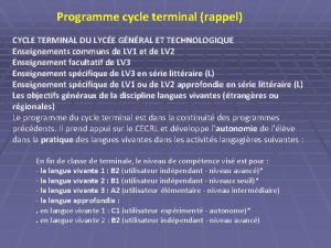 Programme cycle terminal rappel CYCLE TERMINAL DU LYCE