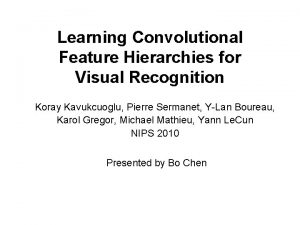 Learning Convolutional Feature Hierarchies for Visual Recognition Koray