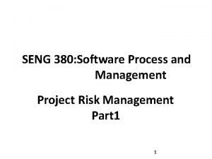 SENG 380 Software Process and Management Project Risk