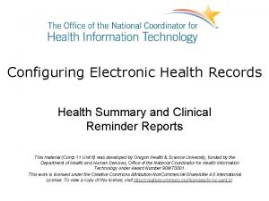 Configuring Electronic Health Records Health Summary and Clinical