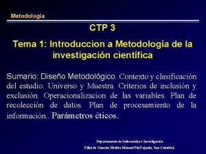 Metodologa CTP 3 Tema 1 Introduccion a Metodologa