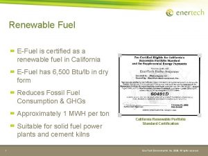 Renewable Fuel EFuel is certified as a renewable