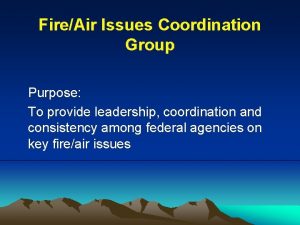 FireAir Issues Coordination Group Purpose To provide leadership