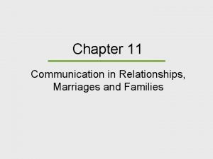 Chapter 11 Communication in Relationships Marriages and Families