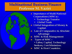 Multinational Business Finance Professor M Vaziri Importance of
