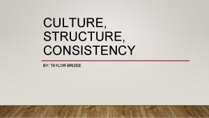 CULTURE STRUCTURE CONSISTENCY BY TAYLOR BRIZEE CULTURE Culture