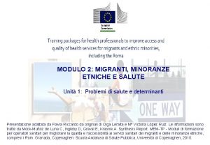 MODULO 2 MIGRANTI MINORANZE ETNICHE E SALUTE Unit