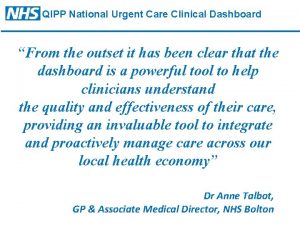 QIPP National Urgent Care Clinical Dashboard From the