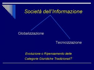 Societ dellInformazione Globalizzazione Tecnicizzazione Evoluzione o Ripensamento delle