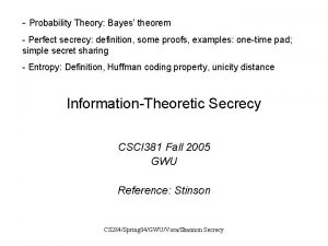 Probability Theory Bayes theorem Perfect secrecy definition some