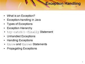 Exception Handling What is an Exception Exceptionhandling in