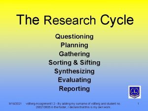 The Research Cycle Questioning Planning Gathering Sorting Sifting