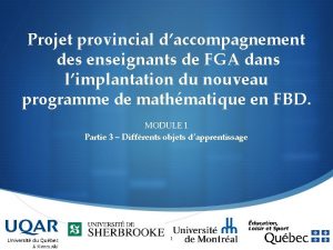 Projet provincial daccompagnement des enseignants de FGA dans