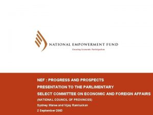 NEF PROGRESS AND PROSPECTS PRESENTATION TO THE PARLIMENTARY