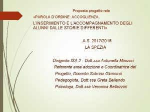 Proposta progetto rete PAROLA DORDINE ACCOGLIENZA LINSERIMENTO E