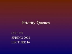 Priority Queues CSC 172 SPRING 2002 LECTURE 16