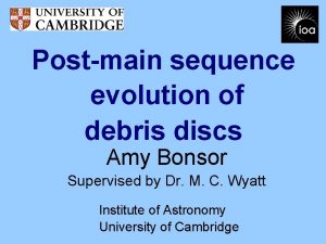 Postmain sequence evolution of debris discs Amy Bonsor