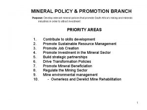 MINERAL POLICY PROMOTION BRANCH Purpose Develop relevant mineral