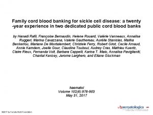 Family cord blood banking for sickle cell disease