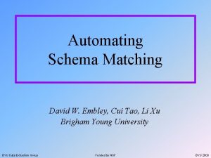 Automating Schema Matching David W Embley Cui Tao