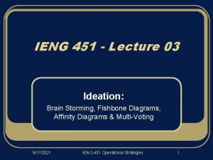 IENG 451 Lecture 03 Ideation Brain Storming Fishbone