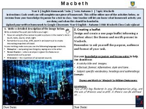 Macbeth Year 9 English Homework Tasks Term Autumn