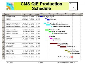 CMS QIE Production Schedule April 2002 T Shaw