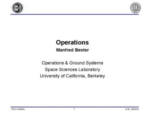 Operations Manfred Bester Operations Ground Systems Space Sciences