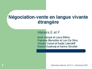 Ngociationvente en langue vivante trangre Ateliers E et