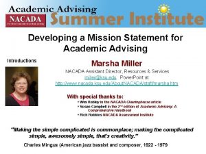Developing a Mission Statement for Academic Advising Introductions