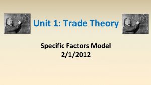 Unit 1 Trade Theory Specific Factors Model 212012