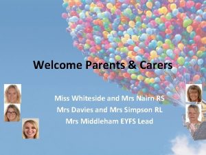 Welcome Parents Carers Miss Whiteside and Mrs Nairn