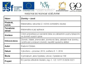 Nzev Zlomky vod Pedmt ronk Matematika sekunda 2