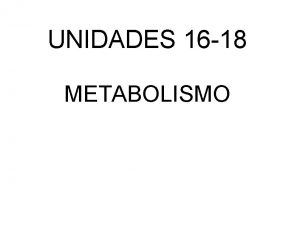 UNIDADES 16 18 METABOLISMO CATABOLISMO DEFINICIN MOLCULAS ORGNICAS