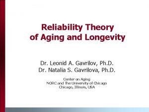 Reliability Theory of Aging and Longevity Dr Leonid