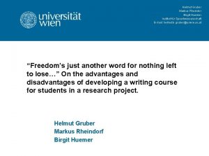 Helmut Gruber Markus Rheindor Birgit Huemer Institut fr