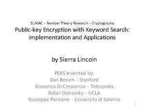 SUMAC Number Theory Research Cryptography Publickey Encryption with