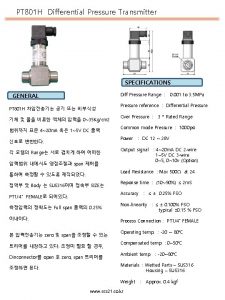 PT 801 H Differential Pressure Transmitter SPECIFICATIONS Diff