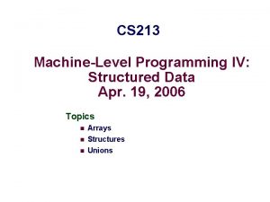 CS 213 MachineLevel Programming IV Structured Data Apr