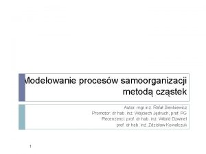 Modelowanie procesw samoorganizacji metod czstek Autor mgr in